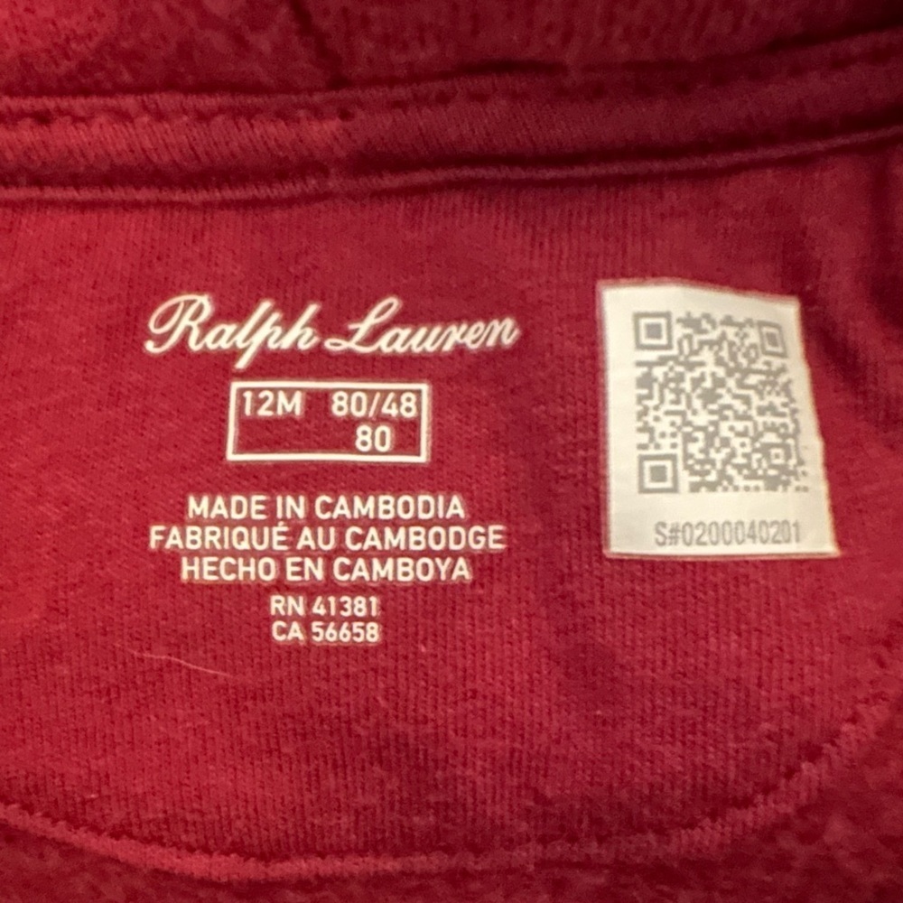 Ralph Lauren Full Zip Up Hoodie Hooded Sweatshirt Baby Girls 12M Burgundy Red - Picture 5 of 6